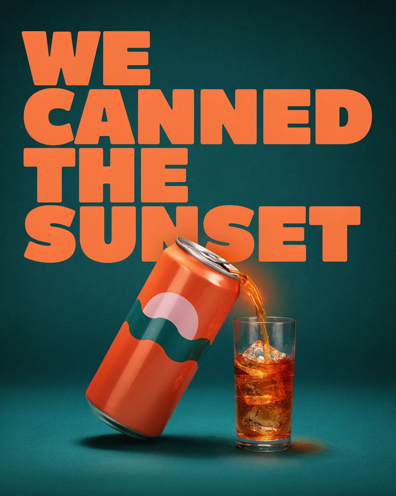 Social post: We canned the sunset, with a can pouring into a glass of ice